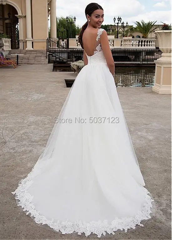 Свадебное платье трапециевидной формы Vestido De Noiva, кружевное платье без рукавов, комплектующие для бижутерии из кристала, пояс, свадебное платье с открытой спиной, со шлейфом