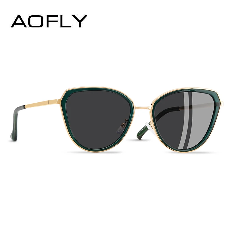 C4Dark Green AOFLY, кошачий глаз, солнцезащитные очки для женщин, поляризационные, трендовые, женские солнцезащитные очки, Роскошные, брендовые, дизайнерские, для девушек, zonnebril dames UV400 - Цвет линз: C4Dark Green