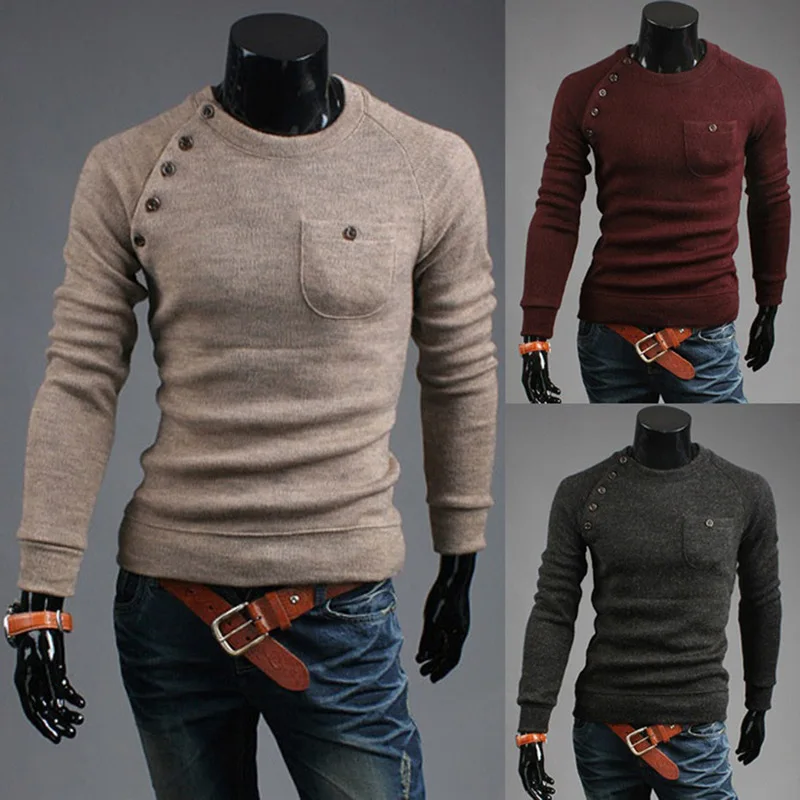 

ZOGAA Men Sweater Casual O-Neck Pullover Sweater with Pocket Men Clothes Autumn Solid Slim Pull Homme Cashmere Thin Sweater Tops