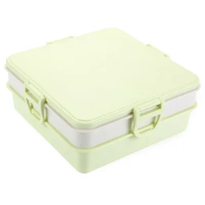 green Квадратная двухслойная коробка для конфет, пластиковый отсек, сушеная коробка для фруктов, герметичная Пряжка, закуска фруктовый контейнер для гостиной, коробка для дыни - Цвет: green