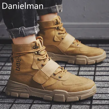 

Danielman Men Canvas Autumn Winter Safety Boots Shoes Classic Lace Up Ankle Boots for Men Motocycle Boots Shoe