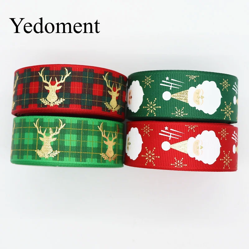 10 Yards 1'' 25MM Christmas Gold Foil Printed Grosgrain Ribbons For Hair Bows DIY Handmade Materials Y19102204
