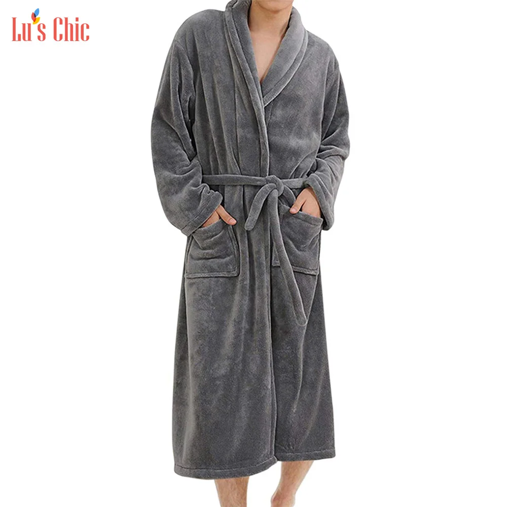 Lu's Chic Fleece Robe Plush Kimono Bathrobe Winter Soft Warm Long Night