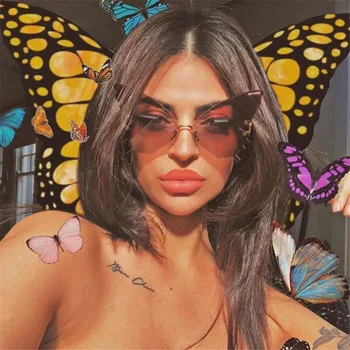 

TTLIFE Oversized Frame Gradient Butterfly Rimless Sunglasses Steampunk Eyeglasses Vintage Eyewear New UV400 Glasses Gafas de sol