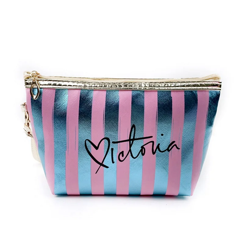 

Portable Makeup Case Women Cosmetic Bags 2019 New Storage Bags Pouch Travel Organizer Purse Wristlet With Zipper Striped Bags