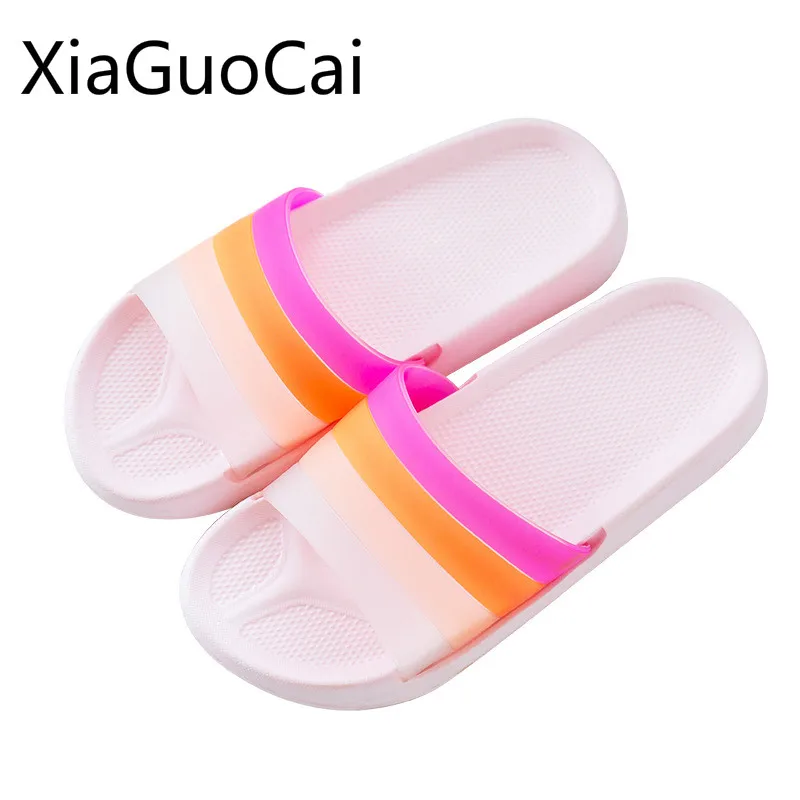 

Rainbow Women Slippers 2020 Fashion Wild Home Soft Ladies Flat Slides Non-slip Basic Women Slippers
