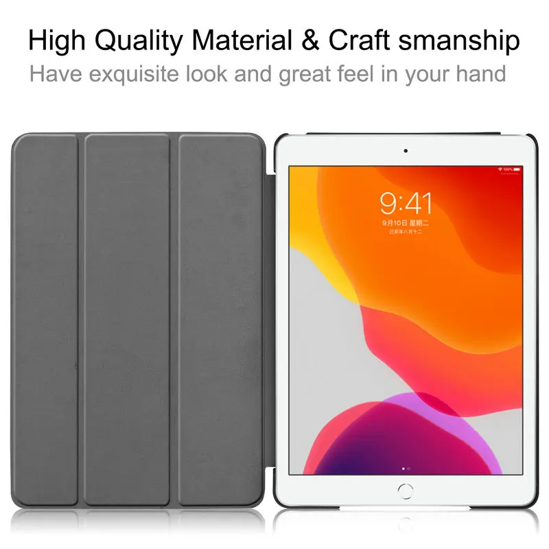 Складной умный чехол для Coque iPad 10,2 10,2 '', чехол для iPad 7th Gen A2200 A2198 A2232, чехол для планшета, кожаный чехол для iPad 7