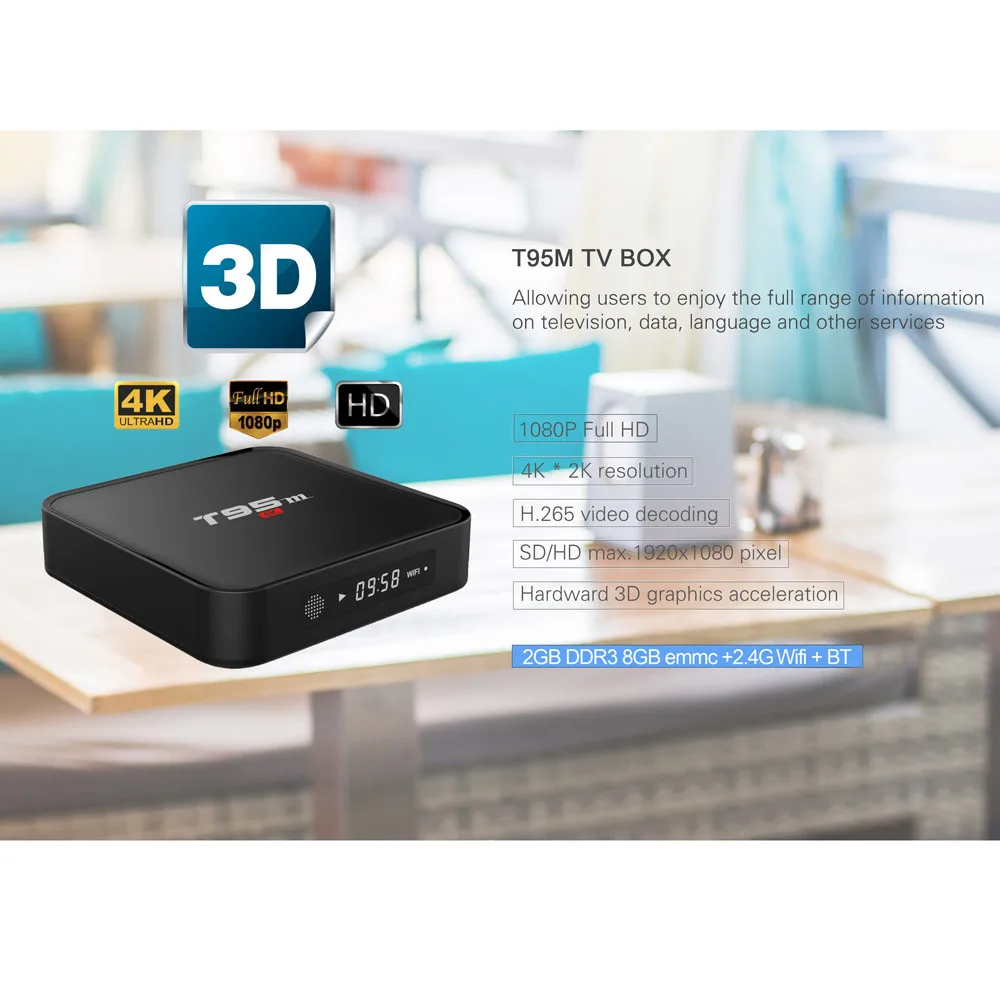 T95m Мини Android 6 0 ТВ приставка Восьмиядерный 2 ГБ DDR3 + 8 Гб WiFi HD