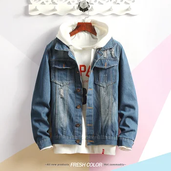 

Mens Hip Pop Jeans Men Jacket Coat Denim Trucker Jacket Wear Resistant Unlined Denim Jacket Asian Size M-2XL