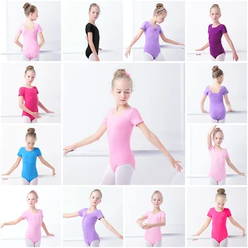 

Girls Cotton Ballet Leotards Short Sleeve Black Ballet Clothes Dancewear Kids Spandex Gymnastics Leotards