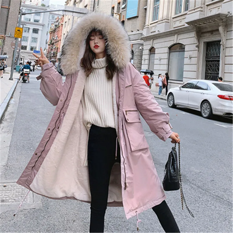 New Warm Cotton Long Parka Plus Size Winter Jacket Women Coat Thick Cotton Padded Wadded Inverno Casaco Outerwear V994 - Цвет: pink