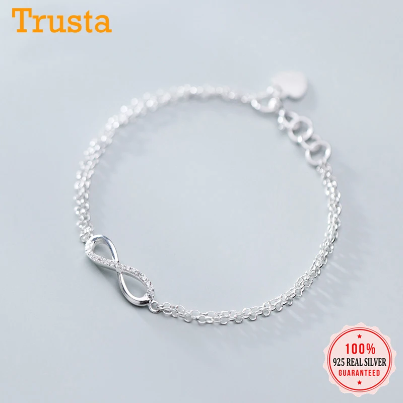 

Trustdavis Genuine 925 Sterling Silver Minimalist Double Layer Infinity 17cm Bracelet For Women Girl Wedding Jewelry Gift DS2177