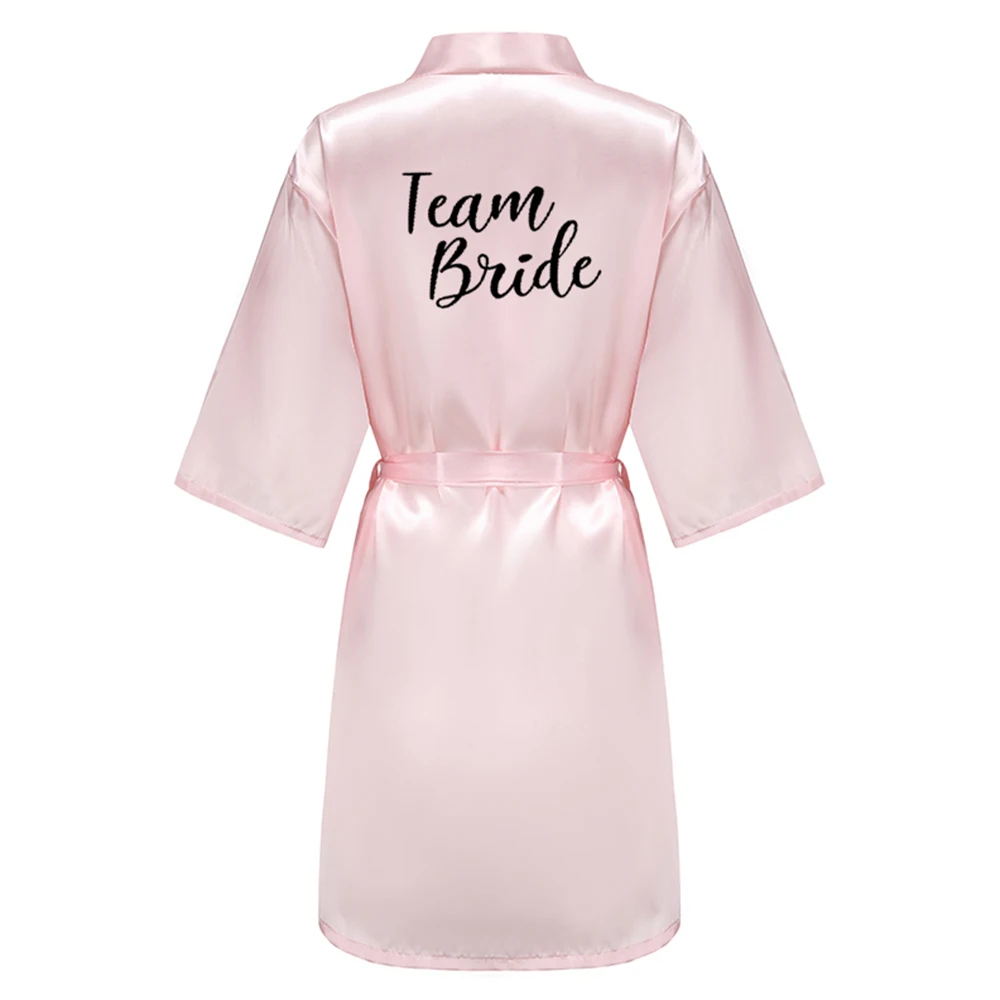 Women Sleepwear Bride Robes Wedding Team Satin Dressing Gowns Black Letter Writing Bathrobe