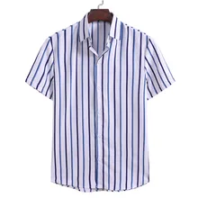 KISSQIQI Men Striped Shirt Casual Fashion Lapel  Short Sleeve Button Shirt Loose Streetwear Blouse Maximum Asian Size M-3XL