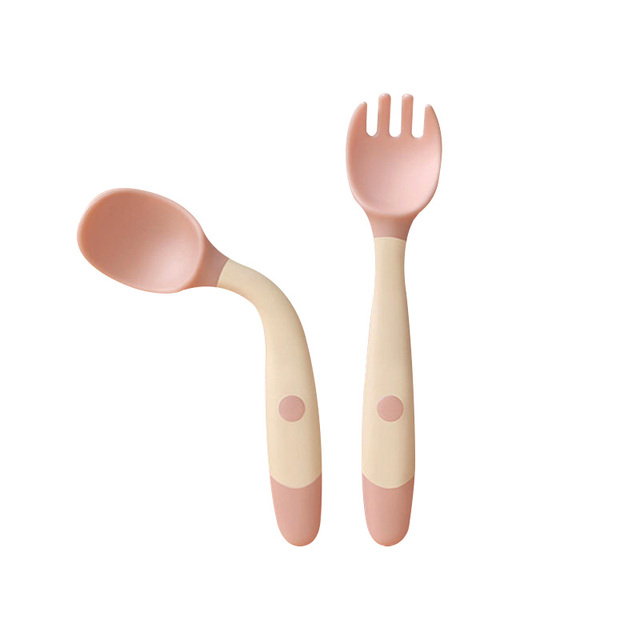 Spoon Fork Set Toddler Infant Bendable Silicone Soft Spoons Learning Tableware Safe Feeding Flatware with Storage Box