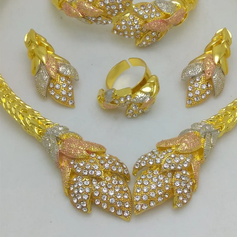 Kingdom Ma African Nigerian Wedding Bridal Gold Color Big Jewelry Set Dubai Necklace Bracelet Earrings Ring Crystal Sets