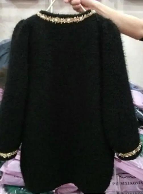 black Spring Fashion New Korea Womens Pearl Round Collar Jackets Female Brand Wool Blend Slim Fit Long Coat Beads Jacket Trench - Color: black
