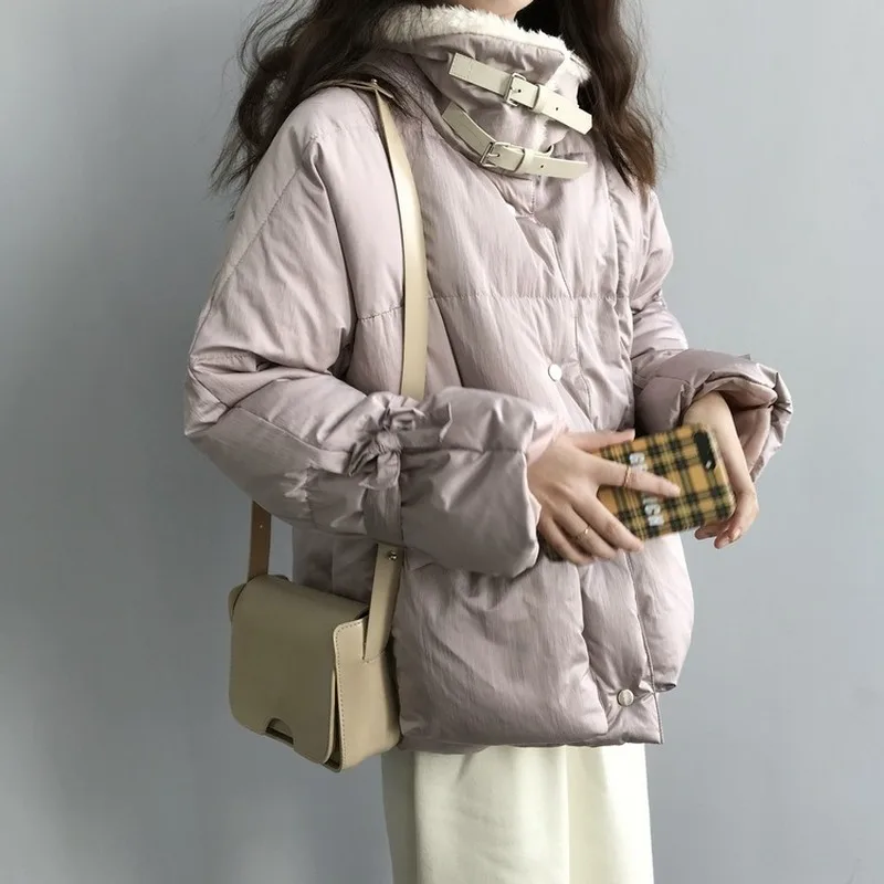 Winter New Thickened Solid Color Short ins Loose Bread Suit cotton-padded jacket Female