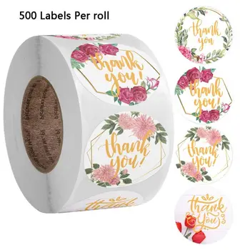 

500pcs 4 Designs Flower Thank You Sticker Wedding Favors Gift Package Seal Label Scraping Book Decoration