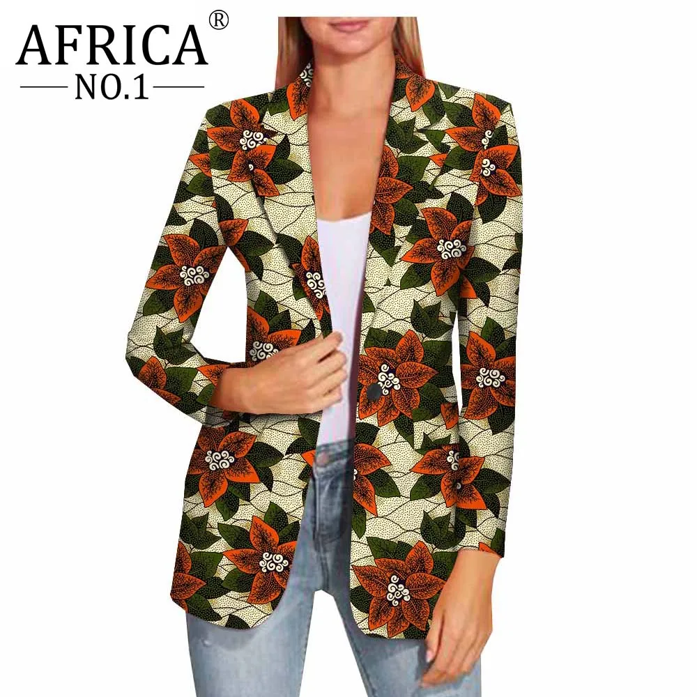 

African-No.1 blazer for women ankara wax printing full sleeves notched collar cotton coat with lining high quality A1924010