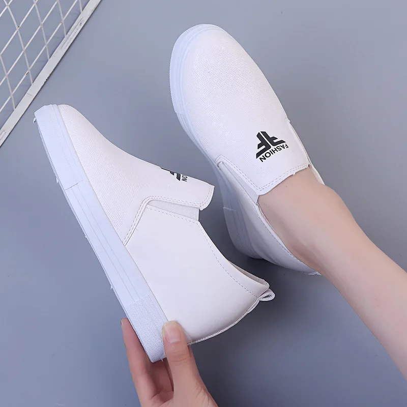 

Autumn & Winter New Style White Shoes Women's Korean-style Students Loafers Flat-Style Leather Slip-on WOMEN'S Shoes White Nurse