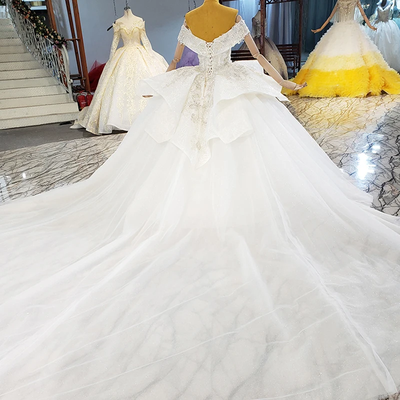 HTL2168 White Applique Print Pattern Bridal Dress Tube Top Shiny Rhinestone Sequins Decorative New Wedding Vestido Boda 2021 2