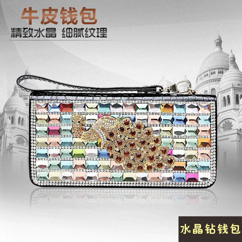 

Spring New Style with Diamond Leather Wallet Cowhide Fashion WOMEN'S Handbag Purse Mobile Phone Bag