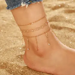 Tocona Кристалл бисером Бохо ножной браслет с цепочкой тонкие золотые Многослойные босиком сандалии ноги браслет, Женская Бижутерия