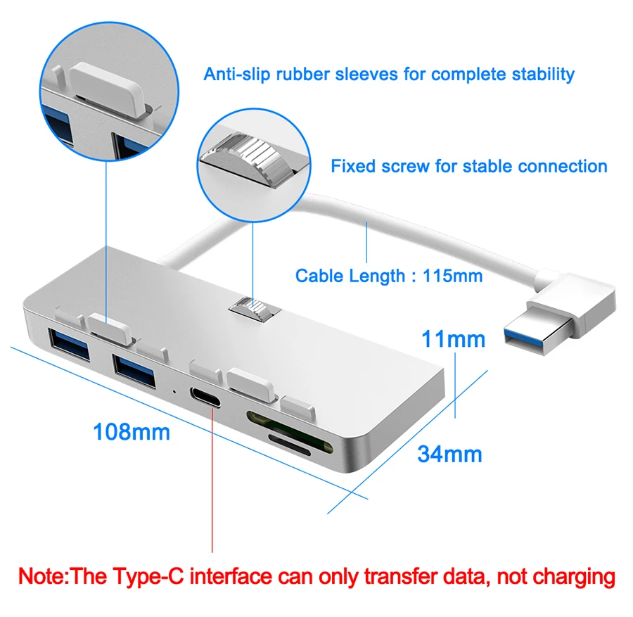 Divisor do Adaptador do Porto do Cubo de Usb 3.0 da Liga Alumínio com Leitor de Cartão do sd tf para o Computador Magro de Imac 21.5 27 Pro Unibody - Imagem 5