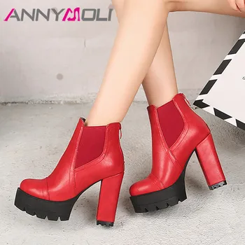 

ANNYMOLI Extreme High Heel Ankle Boots Woman Boots Platform Thick Heel Short Boots Zip Female Shoes Autumn Winter Black Size 43