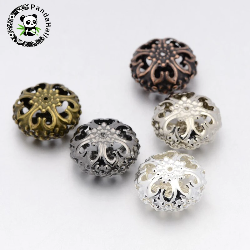 

20pcs 23mm Flat Round Iron Filigree Hollow Beads For DIY Jewelry Findings, 23x12.5mm, Hole: 2mm
