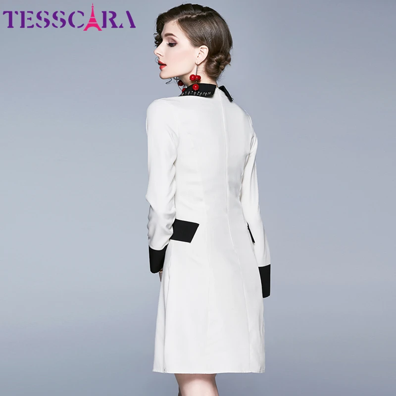TESSCARA женское осеннее элегантное офисное платье-блейзер, женские Коктейльные Вечерние платья высокого качества, роскошные дизайнерские короткие платья с бисером