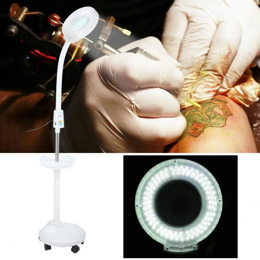 Microblading 5X увеличительный светодиодный напольный светильник для салона красоты, регулируемый холодный светильник, лампа для татуировки с лотком, принадлежности для тату
