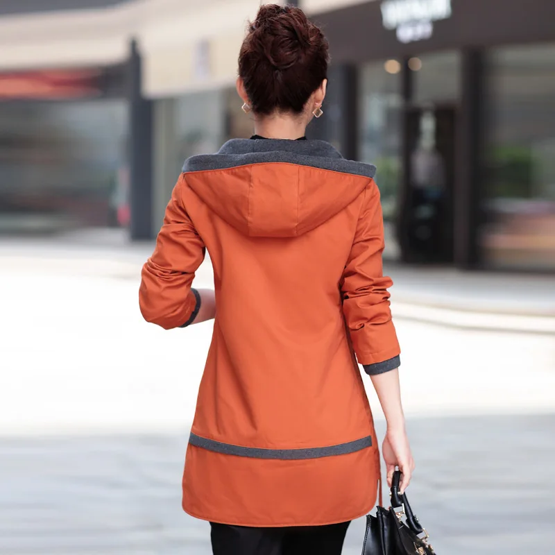 FTLZZ Women Trench Coat Slim Fashion Plus Size 4xl Medium-long Windbreaker Patchwork OL Hooded Outwear