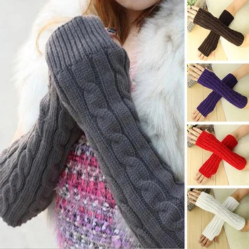 

New Arrive Women Wool Gloves Mitten Warm Fingerless Gloves Hand Arm Warmer Winter Arm Crochet Knitted Thick Faux Glove Gants Red