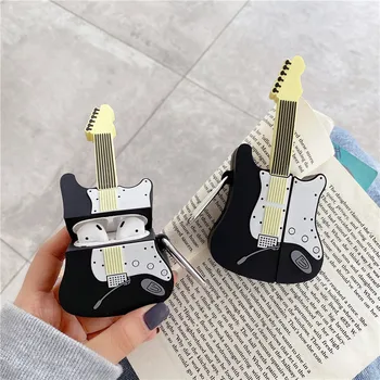 

3D Rock guitar case For Apple AirPods 1 2 pro charging box Electronic Music silicone earphone protect cover Keychian Accessories