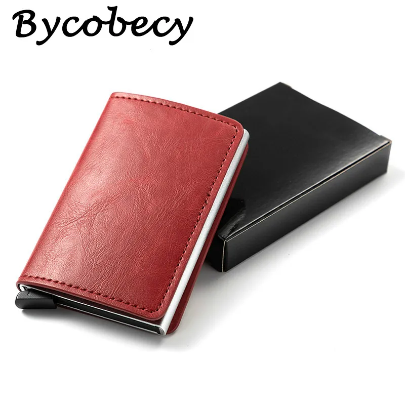 Bycobecy женский RFID смарт кошелек Красный Модный алюминиевый из искусственной кожи