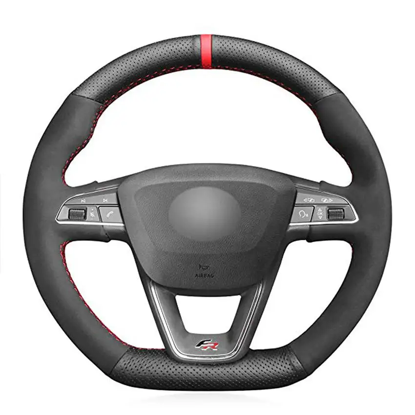 Черный замшевый чехол рулевого колеса автомобиля для Seat Leon Cupra R 2013- Leon ST Cupra 2013- Ateca Cupra - Название цвета: Style-F03