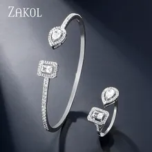 Элегантный браслет ZAKOL с кубическим цирконием, регулируемое кольцо, набор свадебных украшений для женщин, подарок на свадьбу, день рождения, FSSP3046