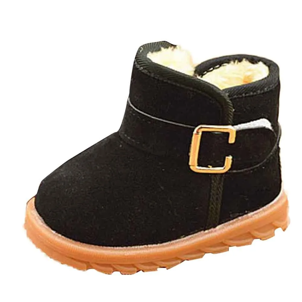 Детская обувь; Новинка года; модные повседневные зимние ботинки для маленьких девочек и мальчиков; ботильоны с пряжкой; детская обувь; BeBe - Цвет: Black