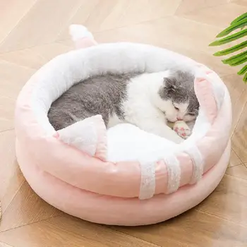 

Cartoon Semi Enclosed Nest Cat Kennel Dog Nest Comfortable Plush Pet Detachable Cushion