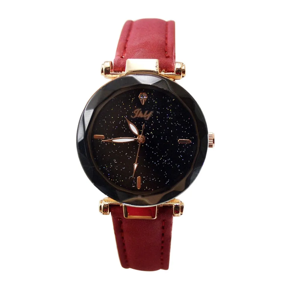 Звездное небо часы Для женщин часы Повседневное кожа Простой циферблат Кварцевые часы montres dames horloges שעון לאישה relogio mulher# L0 - Цвет: Red
