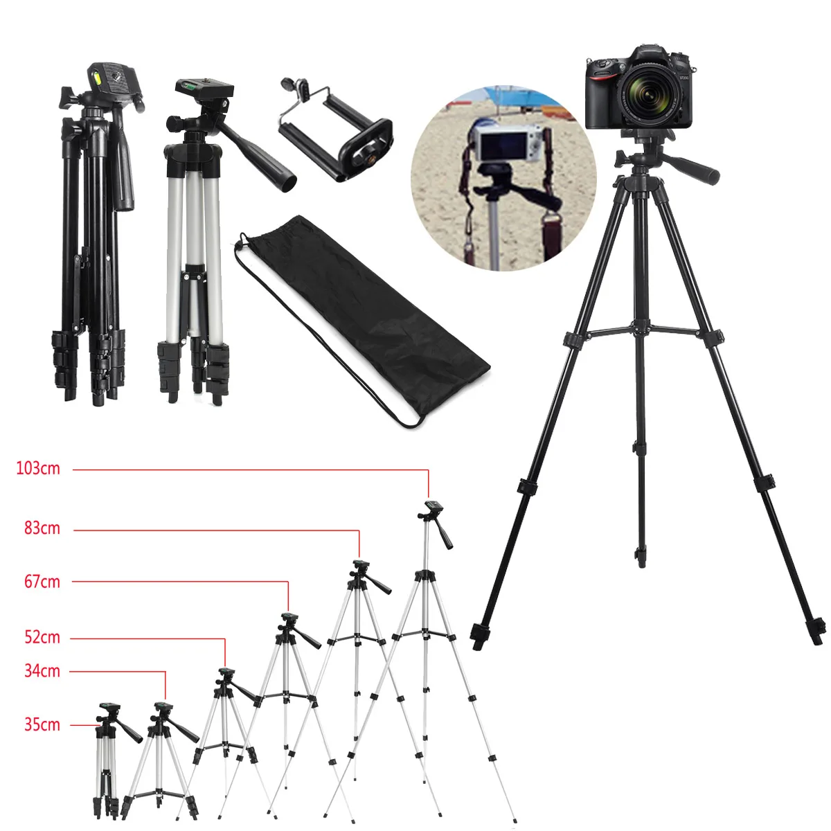  36-100 cm Extendable Mobile Smart Phone Digital Camera Tripod Stand Mount Holder Clip Set For Nikon