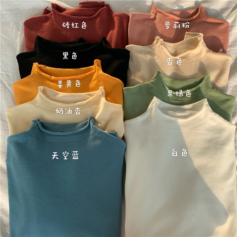 2020 Women Autumn Winter Half Turtleneck Slim Cut Big Elastic Basic Sweater Curl Design Knitted Pullovers Inner Wear Jumpers | Женская