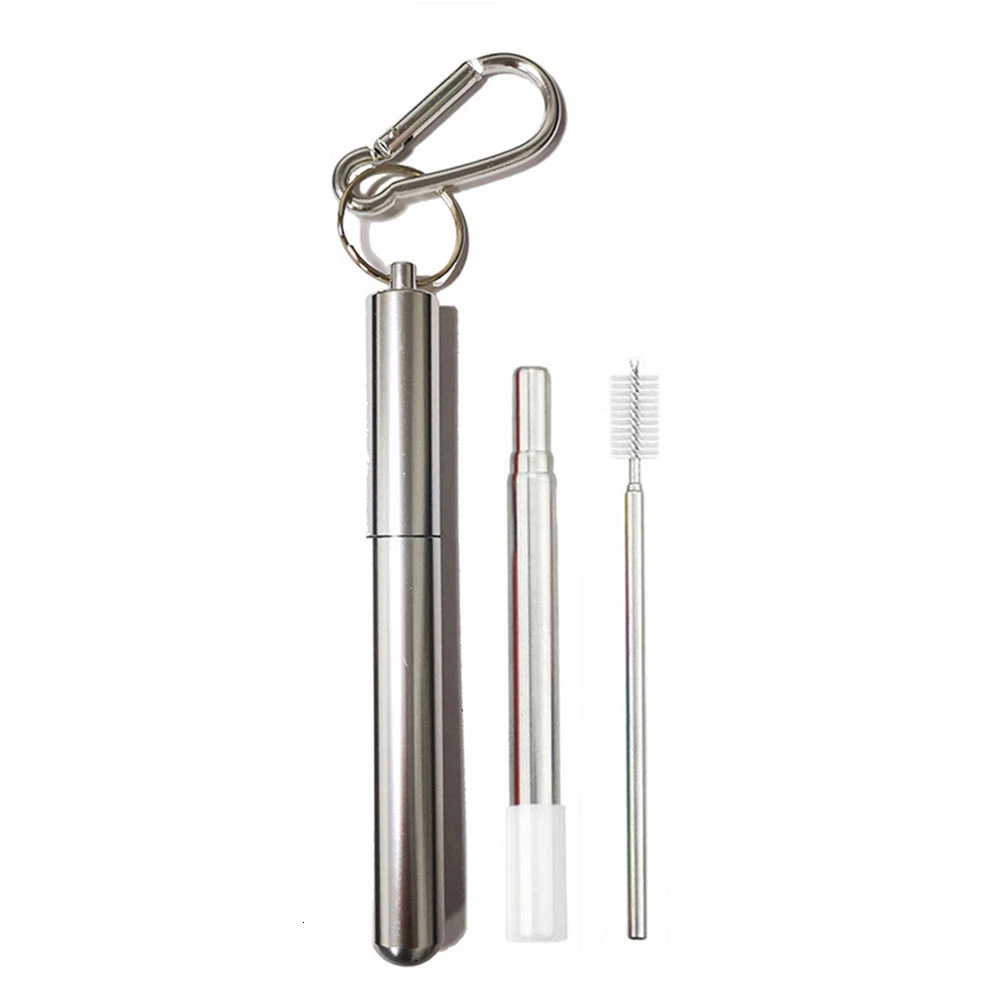 1 Portable Stainless Steel Telescopic Drinking Straw for Travel Reusable Collapsible Metal With Cleaning Brush Case Party Tool - Цвет: 1