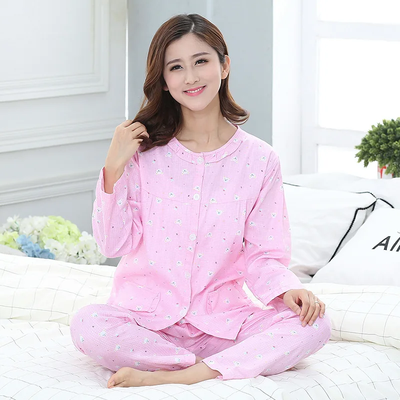 

Pajamas Women's 2020 New Style Spring And Autumn Tatting Pure Cotton Bear WOMEN'S Long Sleeve Homewear Set