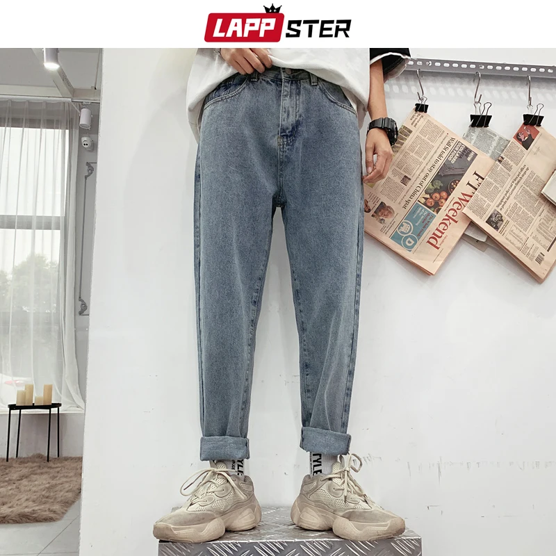 LAPPSTER мужские корейские модные прямые джинсы шаровары джинсовые мужские джинсы в стиле хип-хоп винтажные джинсы с высокой талией Повседневная Дизайнерская одежда