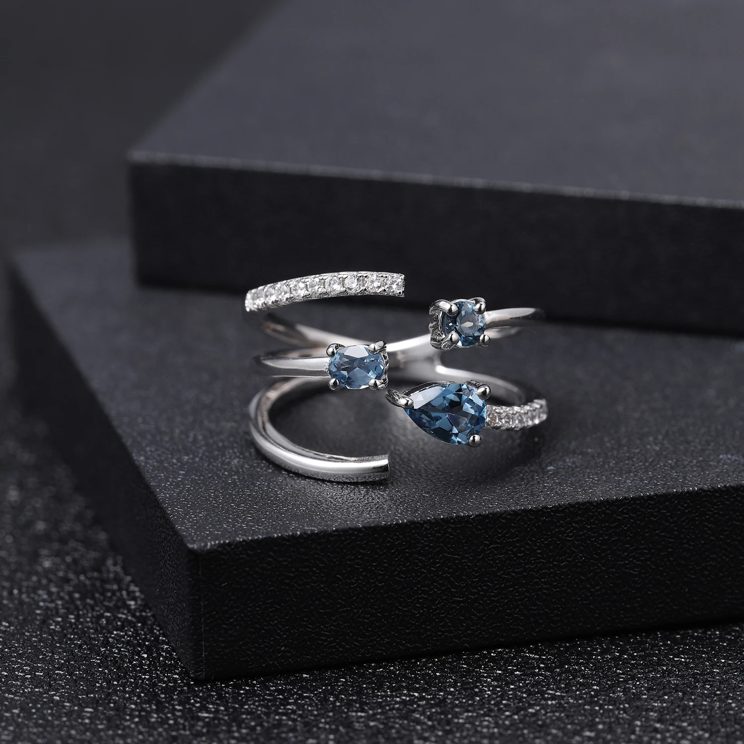 GEM'S BALLET 925 Sterling Silver Adjustable Open Gemstone Ring 0.83Ct Natural London Blue Topaz Band Ring For Women Fine Jewelry GEM'S BALLET 925 Sterling Silver Adjustable Open Gemstone Ring 0.83Ct Natural London Blue Topaz Band Ring For Women Fine Jewelry