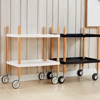 

Nordic Hotel Dining Car Tea Trolley Household Three-storey Chafing Dish Shelf Multi-functional Mobile Solid Wood Wine Trolley