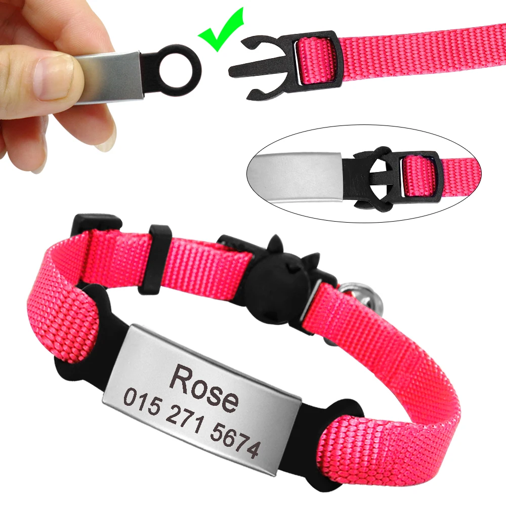Quick Release Cat Collar Custom Nylon Puppy Kitten ID Tag Nameplate Collars Safety Breakaway Collar For Small Cats Adjustable Quick Release Cat Collar Custom Nylon Puppy Kitten ID Tag Nameplate Collars Safety Breakaway Collar For Small Cats Adjustable